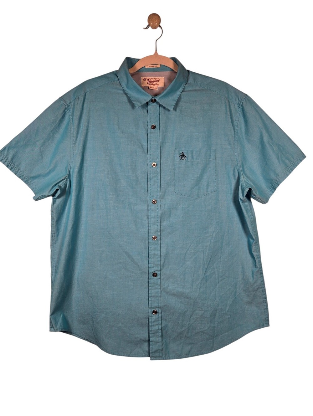 Original Penguin Blue Classic Fit Short Sleeve Button Down Shirt Mens Size XL